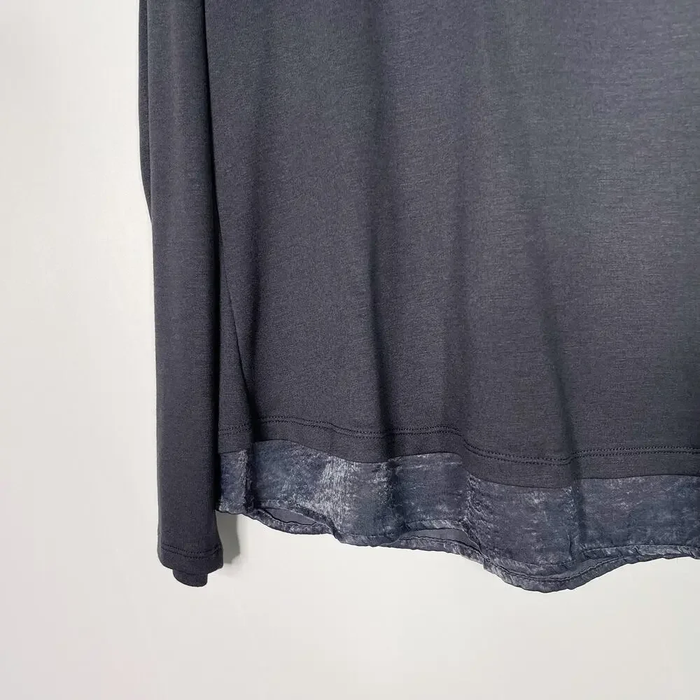 Bobeau Gray Blue MP Tie Open Back Long Sleeve Top Medium Petite Crew Neck